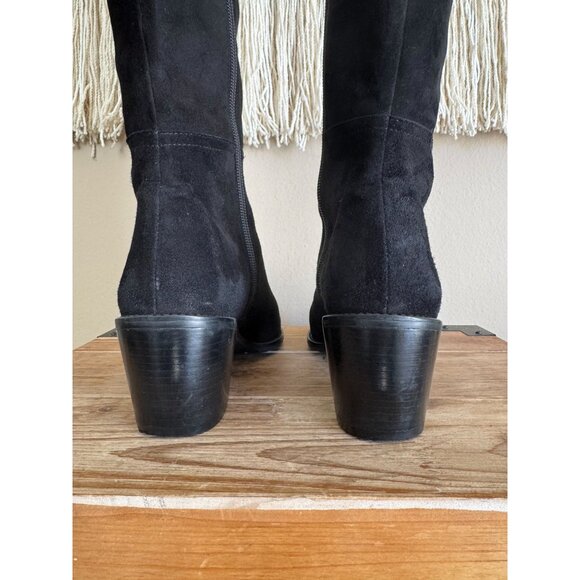 Stuart Weitzman Hitest Black Suede Leather Mid Block Heel Over The Knee Boots - Picture 12 of 16